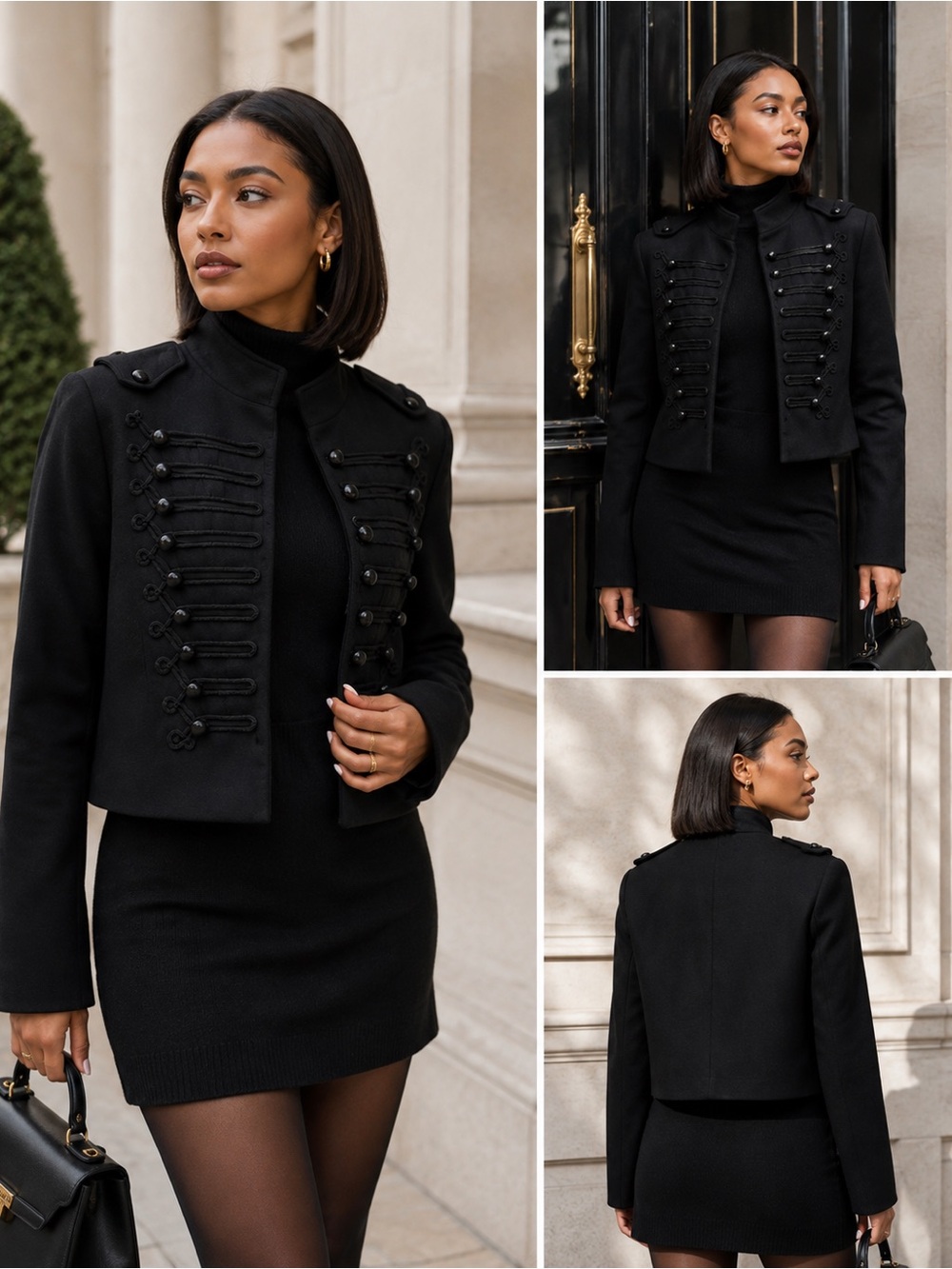 Cropped Military-Style Black Jacket